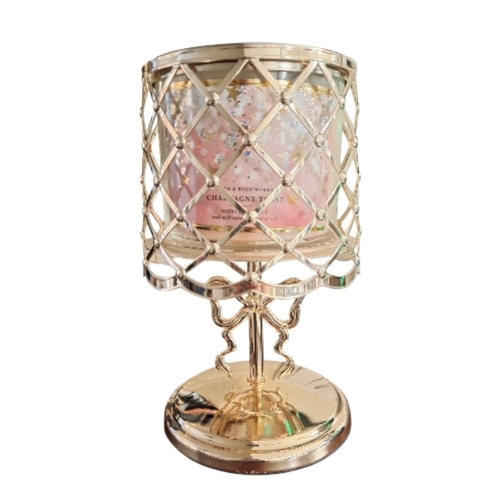 Bath & Body Works Gold Lattice Candle Holder with Bow